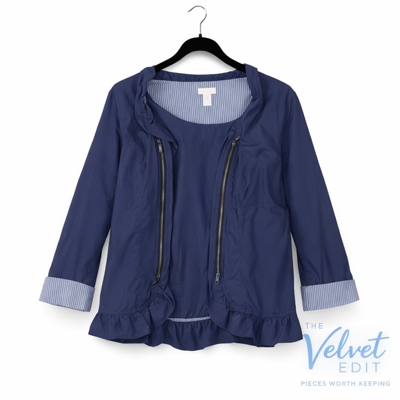 Chico's Jackets & Blazers - Chico’s Blue Ruffle Hem Jacket Size 2 Cotton Lightweight Utility Chic